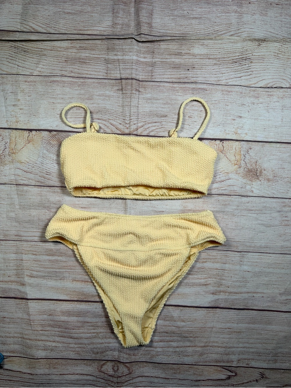 Show Me Your MuMu Butter Yellow Textured Bandeau Bikini Set